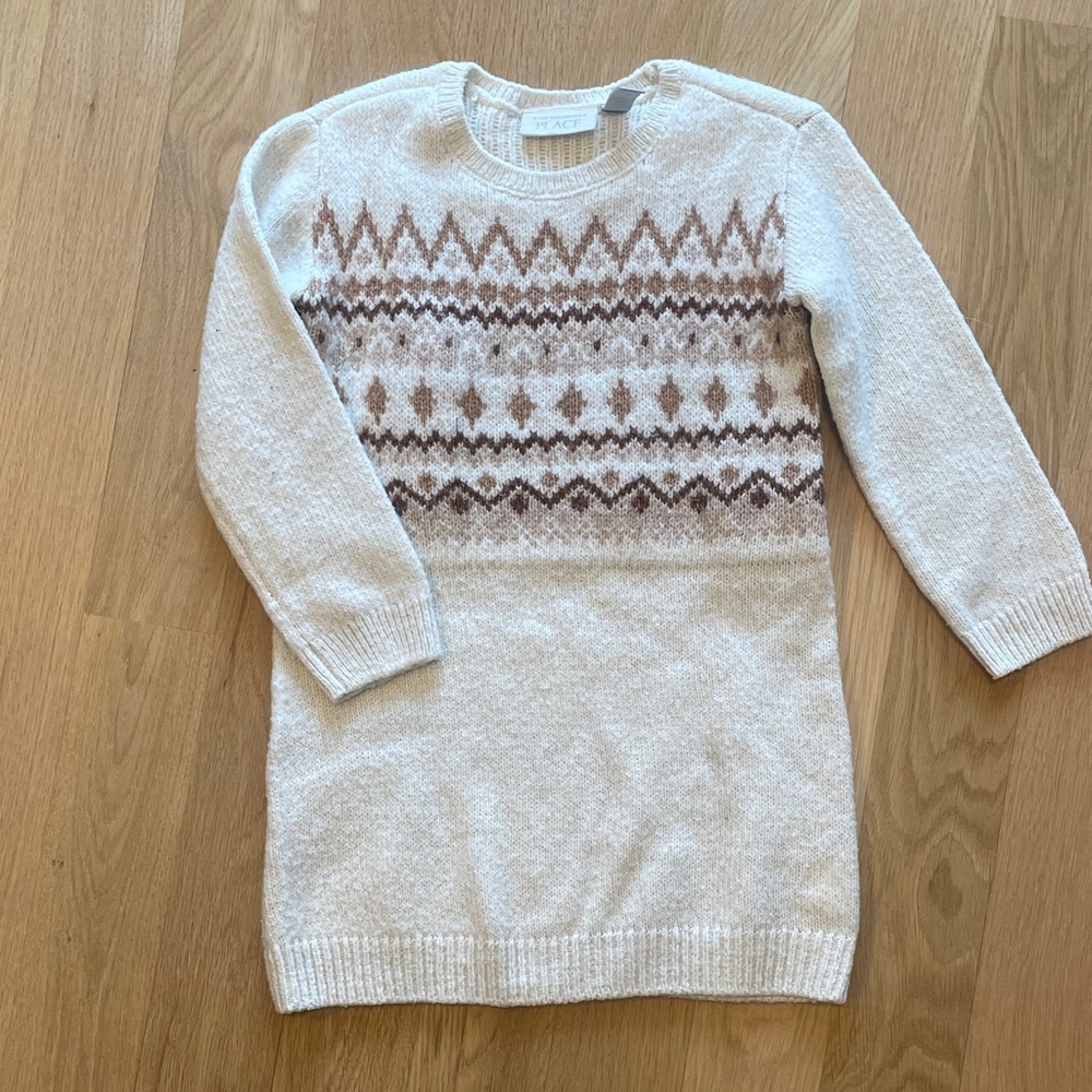The Children's Place Cream and Brown Patterned Sweater Dress